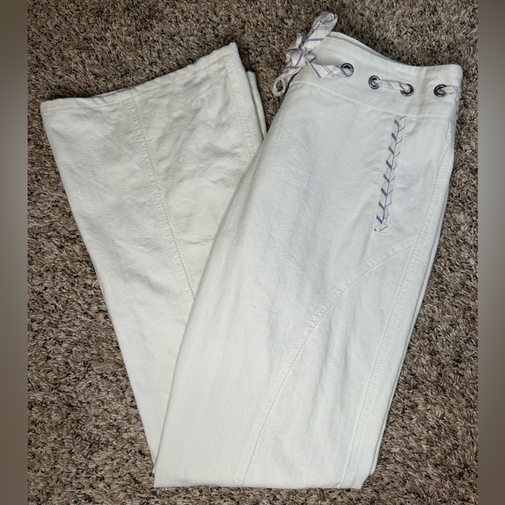 Tom K Nguyen White Lace Up Wide Leg Pants Size 6